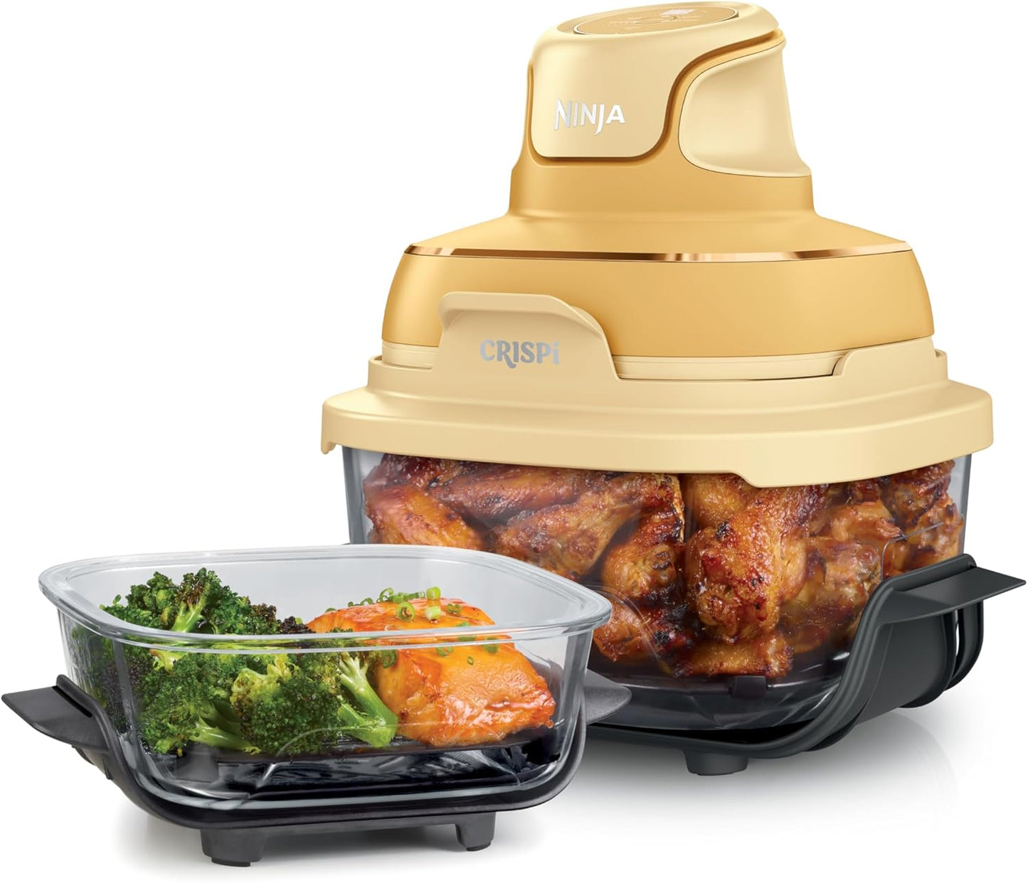 Ninja Crispi Air Fryer, Microwave, Freezer & Dishwasher Safe, Non Toxic Glass Portable Cooking System, 4 QT & 6 Cup Glass Containers with Storage Lids, Easy Meals, Air Fry, Bake, Stone, FN101ST