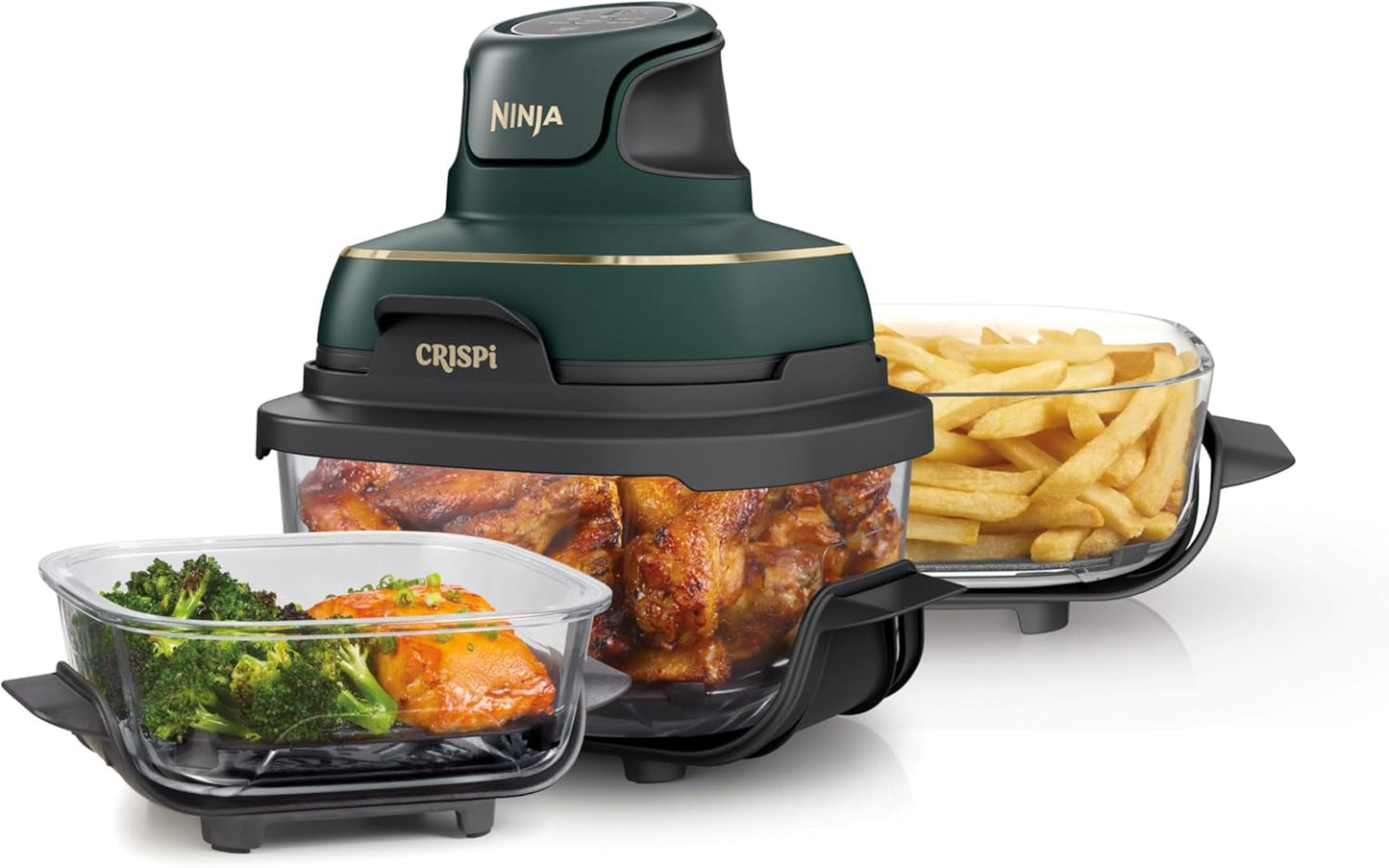 Ninja Crispi Air Fryer, Microwave, Freezer & Dishwasher Safe, Non Toxic Glass Portable Cooking System, 4 QT & 6 Cup Glass Containers with Storage Lids, Easy Meals, Air Fry, Bake, Stone, FN101ST