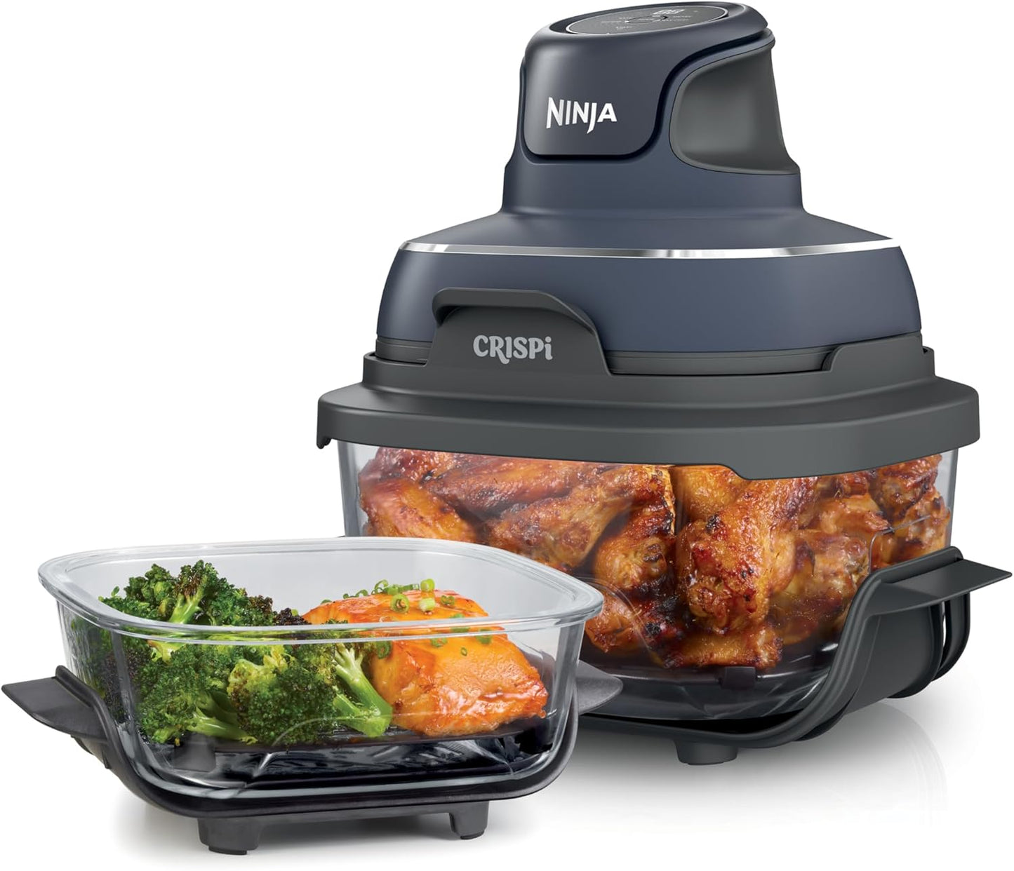 Ninja Crispi Air Fryer, Microwave, Freezer & Dishwasher Safe, Non Toxic Glass Portable Cooking System, 4 QT & 6 Cup Glass Containers with Storage Lids, Easy Meals, Air Fry, Bake, Stone, FN101ST