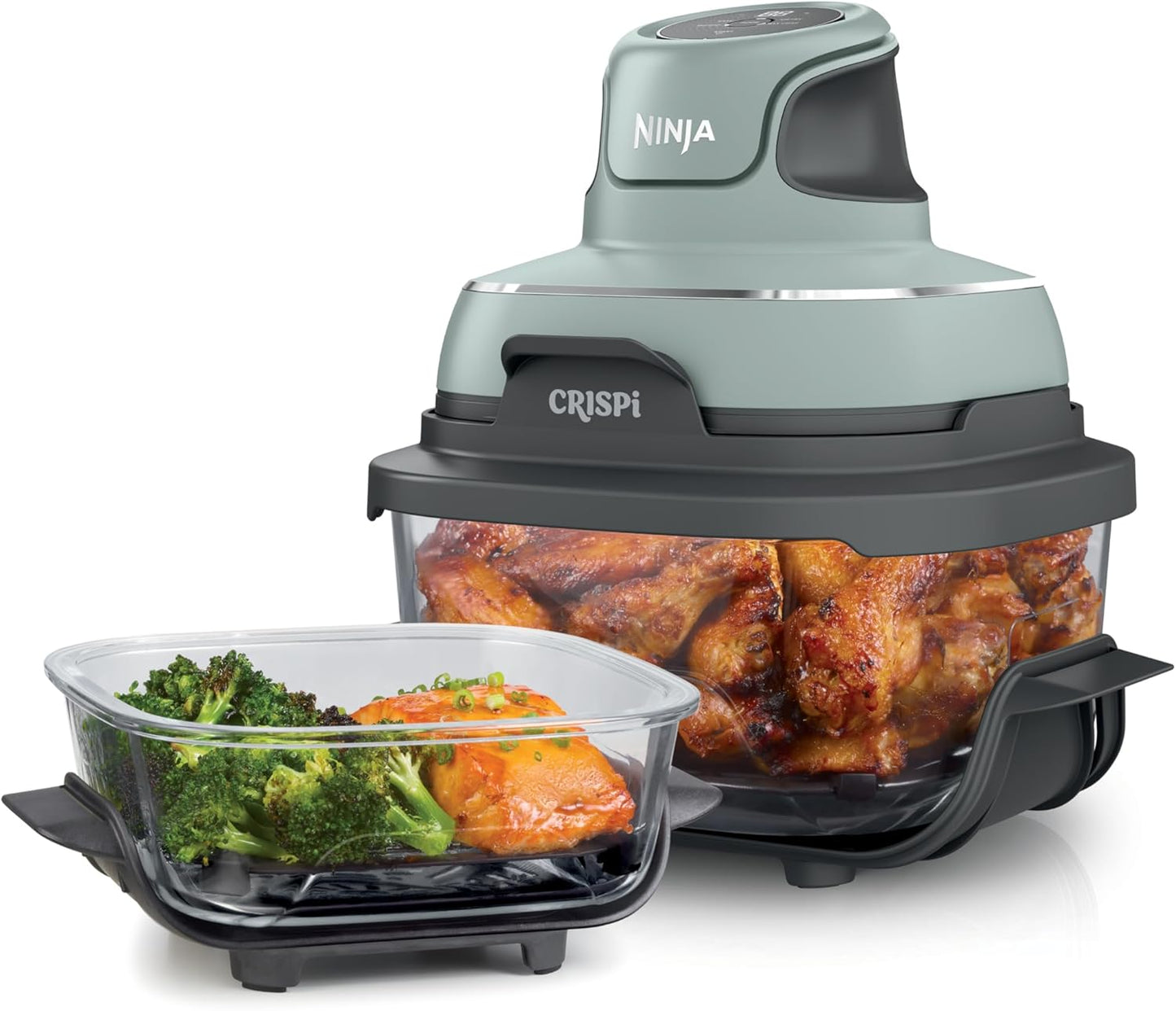 Ninja Crispi Air Fryer, Microwave, Freezer & Dishwasher Safe, Non Toxic Glass Portable Cooking System, 4 QT & 6 Cup Glass Containers with Storage Lids, Easy Meals, Air Fry, Bake, Stone, FN101ST
