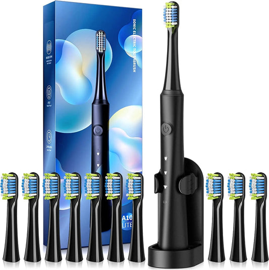 Sonic Electric Toothbrush for Adults with Holder and 10 Brush Heads, Rechargeable Sonic Toothbrush Fast 2 Hr Charge